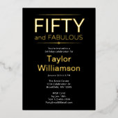 Goud Folie Vijftig en Fantastisch op Zwarte Witte Folie Uitnodiging (Voorkant)
