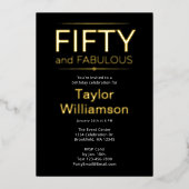 Goud Folie Vijftig en Fantastisch op Zwarte Witte  Uitnodiging (Voorkant)