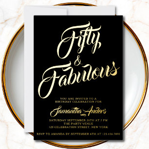 Goud Folie Vijftig en Fantastisch Script 50ste Ver Uitnodiging