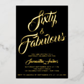 Goud Folie Vijftig en Fantastisch Script 60ste Ver Uitnodiging (Voorkant)