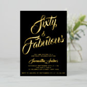 Goud Folie Vijftig en Fantastisch Script 60ste Ver Uitnodiging (Staand Voorkant)