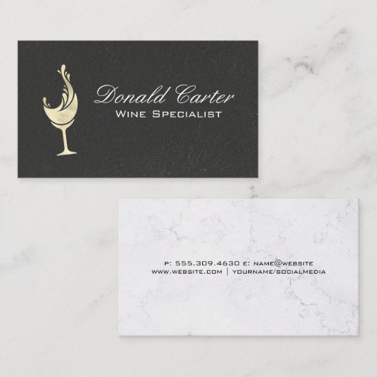 Goud Folie Wijnspetters | Zwarte Textuur Marmer Visitekaartje (Voorkant / Achterkant)