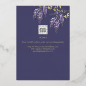 Goud Folie Wisteria Paarse BRUIDSSUITE QR Code Folie Uitnodiging (Achterkant)