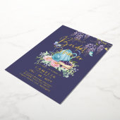 Goud Folie Wisteria THEE PARTY BRUILOFT QR Code Folie Uitnodiging (Gedraaid)