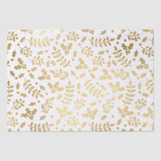 Goud Folie & Witte Hulst Winter Kerstmis Tissuepapier (Voorkant)