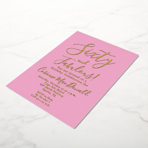 Goud Folie Zestig & Fabulous roze 60ste verjaardag Uitnodiging