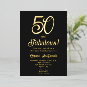 Goud Folie Zwart 50 &Fabulous 50ste Verjaardagsfee Uitnodiging