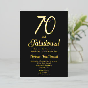 Goud Folie Zwart 70 &Fabulous 70ste Verjaardagsfee Uitnodiging