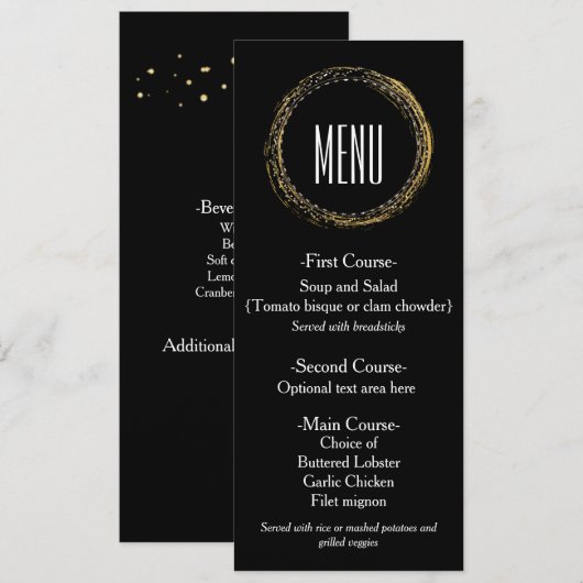 Goud Folie & Zwarte Glamour Cirkel Chic Menu Kaart (Voorkant / Achterkant)