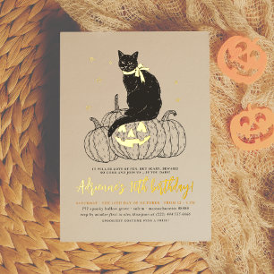 Goud Folie Zwarte Kat Halloween Verjaardagsfeestje Uitnodiging