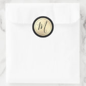 Goud Folie Zwarte Monogram Ronde Sticker (Tas)