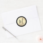 Goud Folie Zwarte Monogram Ronde Sticker (Envelop)