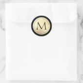 Goud Folie Zwarte Monogram Ronde Sticker (Tas)