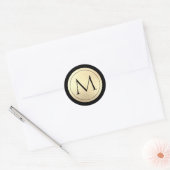 Goud Folie Zwarte Monogram Ronde Sticker (Envelop)