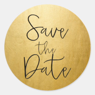 Goud Folie Zwarte Script Type SAVE THE DATE Sticke Ronde Sticker