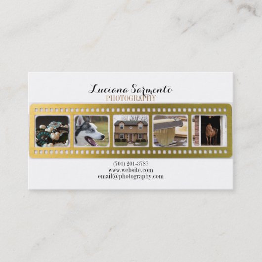 Goud fotografie camera filmstrip visitekaartje (Voorkant)