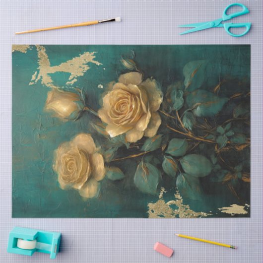 goud Franse rozen Victoriaans smaragdgroen Tissuepapier (Craft)