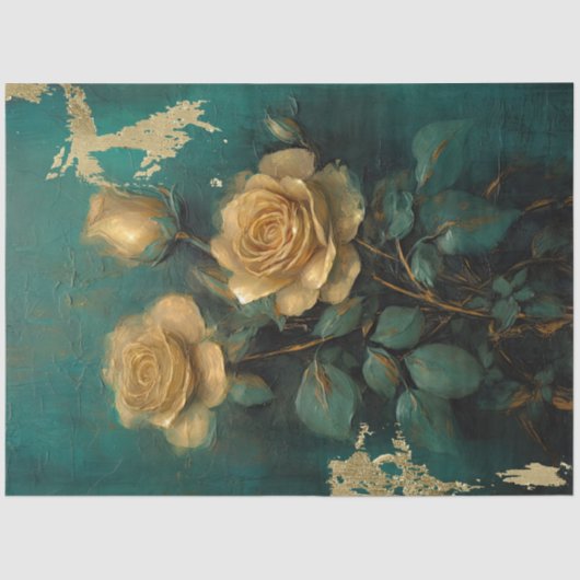  goud Franse rozen Victoriaans smaragdgroen Tissuepapier (Voorkant)