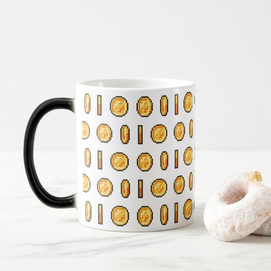 Goud Gamingmunt 8-Bit Pixel Stijl Patroon Magische Mok (Met donut)
