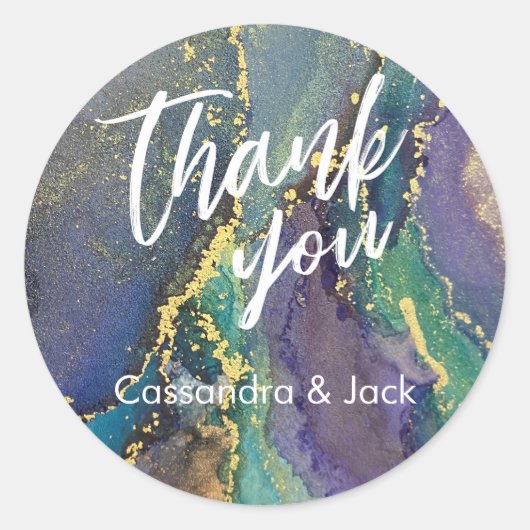 Goud geaccentueerd Vloeibaar Abstract Kunst Casual Ronde Sticker (Voorkant)