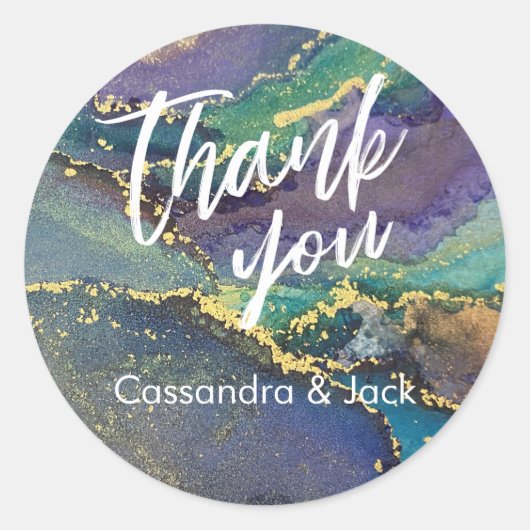 Goud geaccentueerd Vloeibaar Abstract Kunst Casual Ronde Sticker (Voorkant)