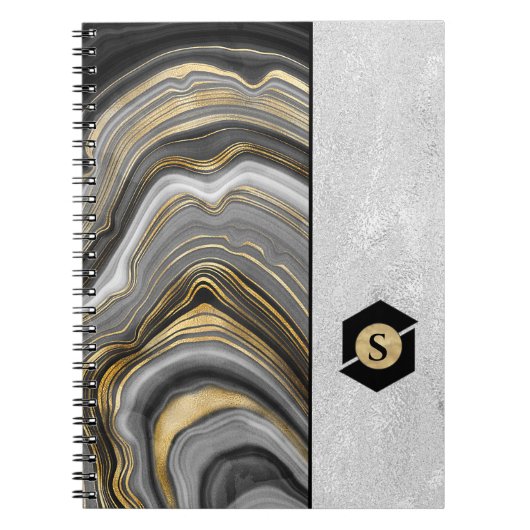 Goud Geaderd Agaat Patroon en Geweven Zilver Notitieboek (Voorkant)