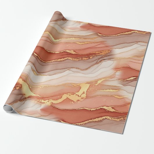 Goud geaderd Sienna Marmer Luxe Kunst Cadeaupapier (Uitgerold)