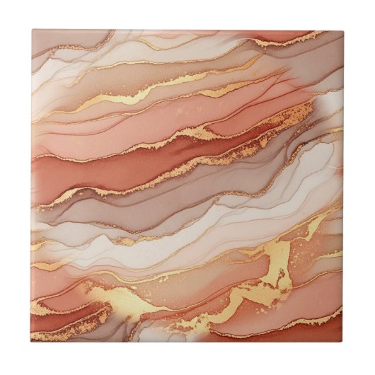 Goud geaderd Sienna Marmer Luxe Kunst Tegeltje (Voorkant)