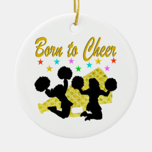 GOUD GEBOREN OM MEGAPHONE CHEERLEADER TE JUICHEN KERAMISCH ORNAMENT
