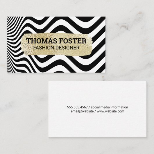 Goud geborsteld | Abstracte golfstroken Visitekaartje (Voorkant / Achterkant)