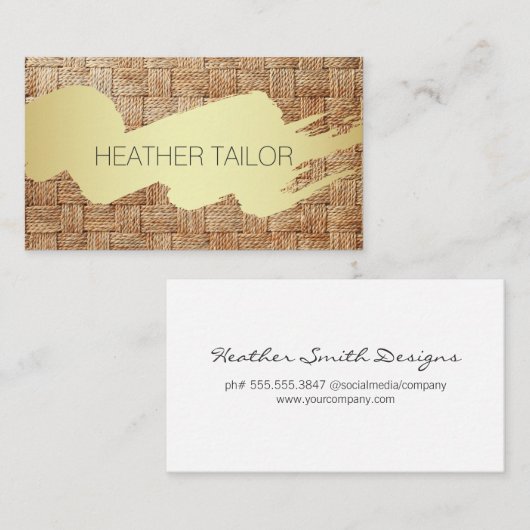Goud geborsteld | Basket Weave Background Visitekaartje (Voorkant / Achterkant)