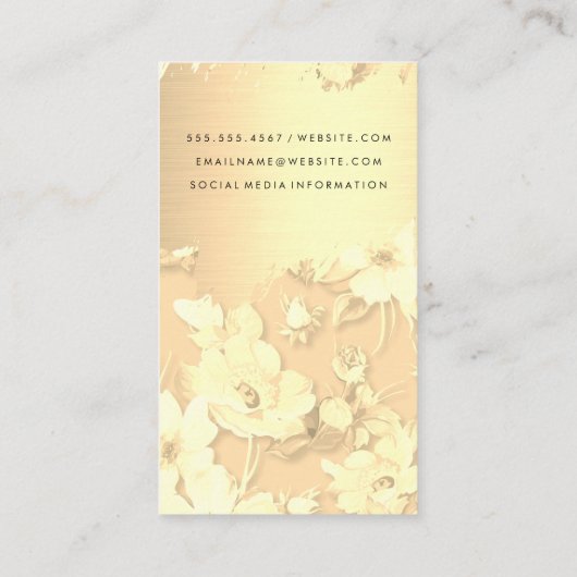 Goud geborsteld elegant gouden bloemenkapsalon visitekaartje (Achterkant)