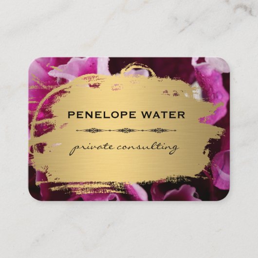 Goud geborsteld en bloemmotief visitekaartje (Voorkant)