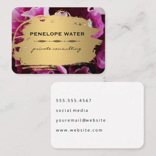 Goud geborsteld en bloemmotief visitekaartje (Voorkant / Achterkant)