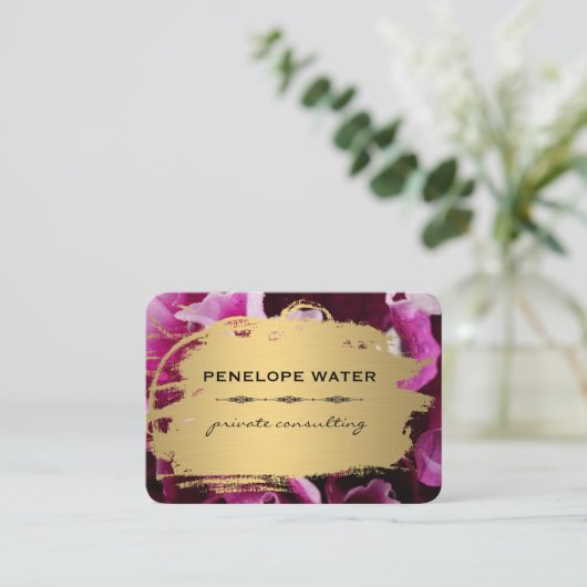 Goud geborsteld en bloemmotief visitekaartje (Staand voorkant)