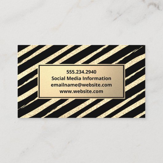 Goud geborsteld gestreept | Gouden metalen visitek Visitekaartje (Achterkant)