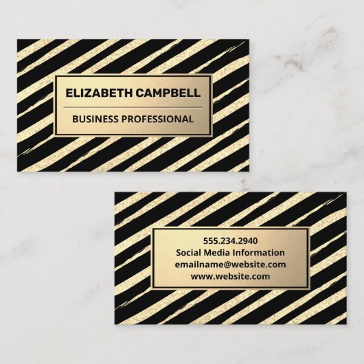 Goud geborsteld gestreept | Gouden metalen visitek Visitekaartje (Voorkant / Achterkant)