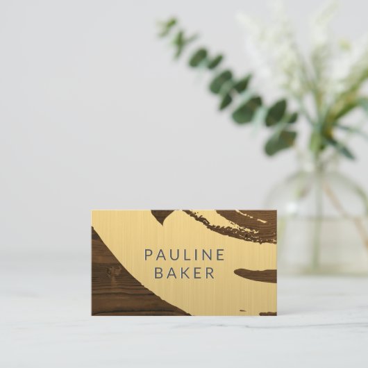 Goud geborsteld | Houtnerf Visitekaartje (Staand voorkant)