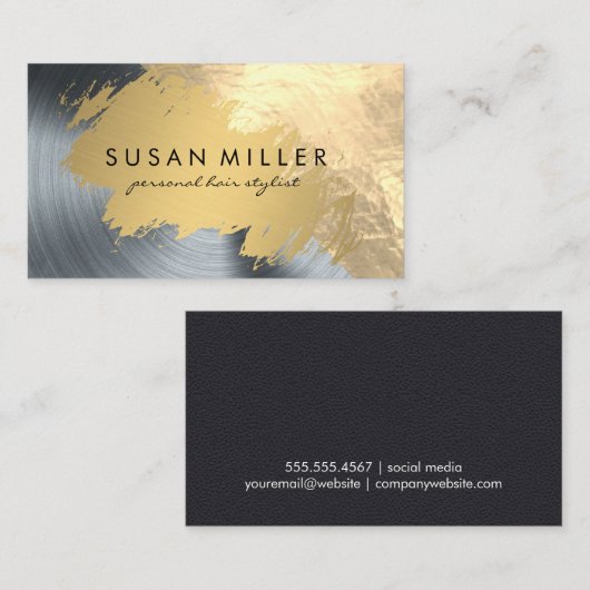 Goud geborsteld leder gouden metalen achtergrond visitekaartje (Voorkant / Achterkant)