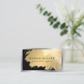 Goud geborsteld leer | Zilveren randen Visitekaartje (Staand voorkant)