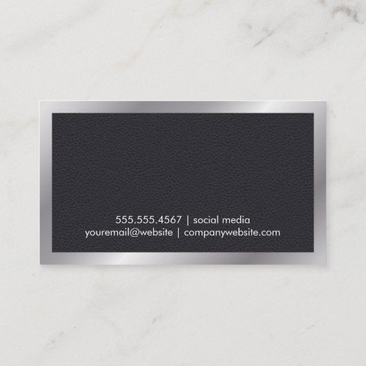 Goud geborsteld leer | Zilveren randen Visitekaartje (Achterkant)