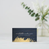 Goud geborsteld | Lux Lines Dark Blue Visitekaartje (Staand voorkant)