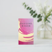 Goud geborsteld | Magenta geometrisch Visitekaartje (Staand voorkant)