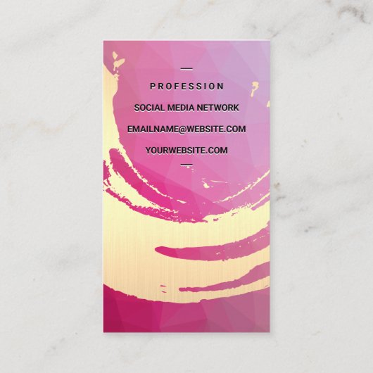 Goud geborsteld | Magenta geometrisch Visitekaartje (Achterkant)