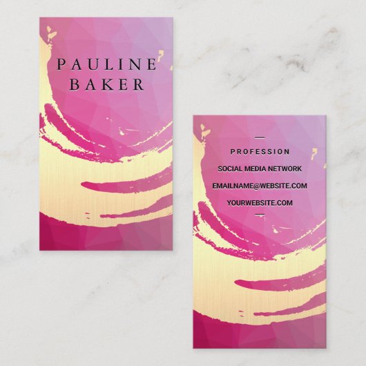 Goud geborsteld | Magenta geometrisch Visitekaartje (Voorkant / Achterkant)