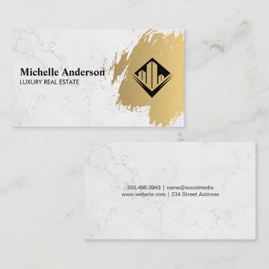 Goud geborsteld | Marmer | Makelaar Visitekaartje (Voorkant / Achterkant)