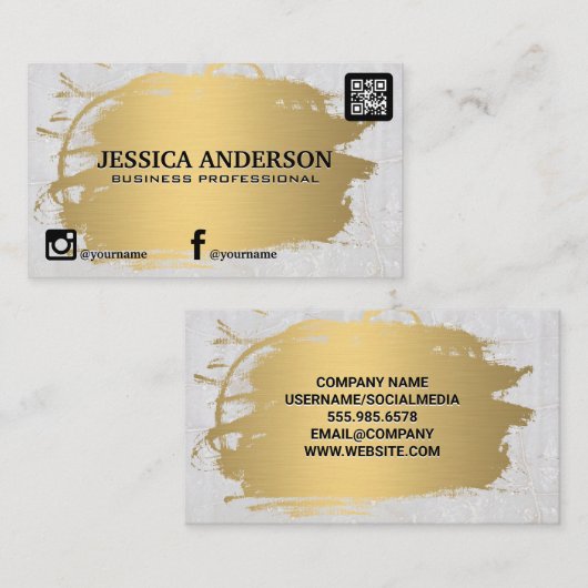 Goud geborsteld | Marmer Stone | QR-code Visitekaartje (Voorkant / Achterkant)