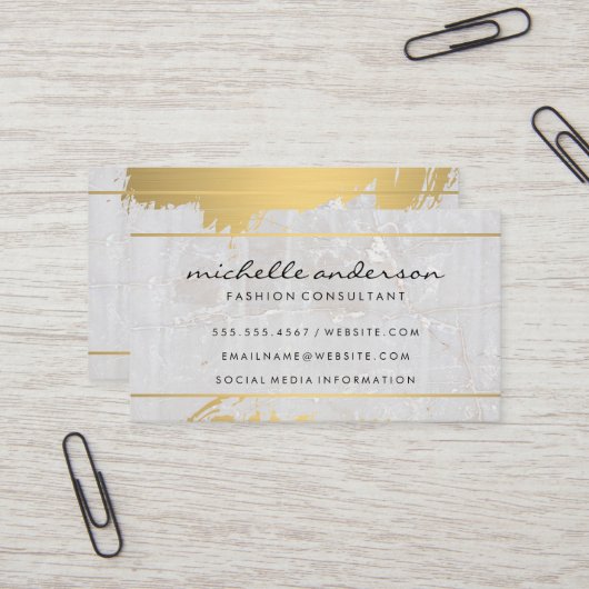 Goud geborsteld | Marmer Stone Visitekaartje (Voorkant / Achterkant in situ)