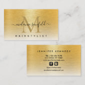Goud geborsteld metaal Elegant Monogram Matig Manu Visitekaartje (Voorkant / Achterkant)