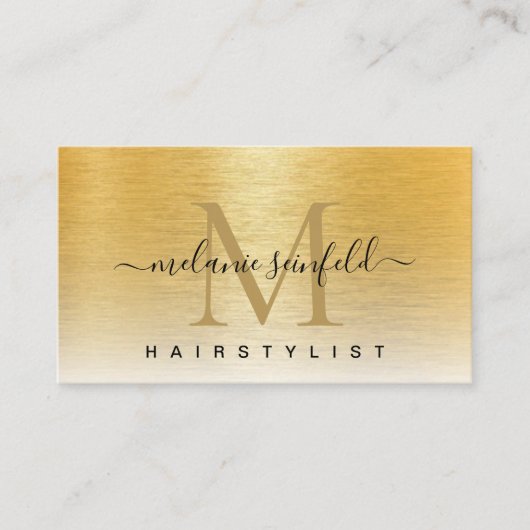 Goud geborsteld metaal Elegant Monogram Matig Manu Visitekaartje (Voorkant)